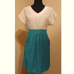 Teal Angel sleeves sheen pocket sheath dress